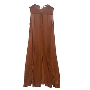 Maeve Anthropologie Burnt Orange Sheer Maxi Length Duster Regular Size 2